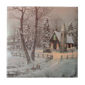 ヴィンテージのクリスマス場面教会セラミックタイル タイル (正面)