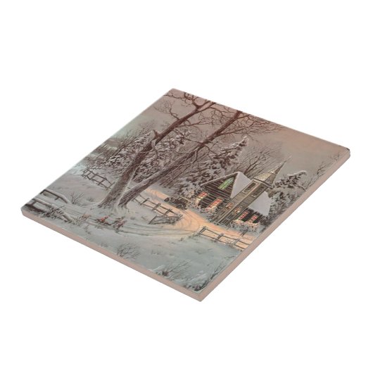 ヴィンテージのクリスマス場面教会セラミックタイル タイル (側面)