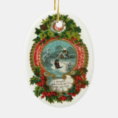 ヴィンテージのクリスマス場面楕円形のオーナメント セラミックオーナメント (裏面)