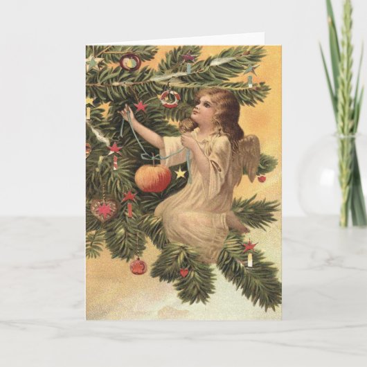 ヴィンテージのクリスマス天使の木のオーナメント シーズンカード (正面)