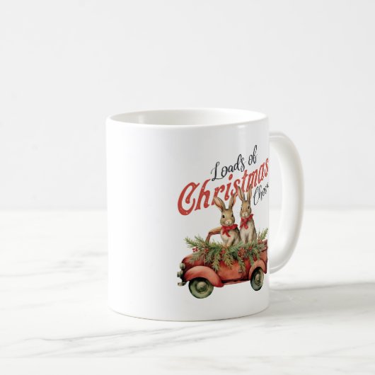 ヴィンテージのクリスマス応援の二兎のトラック コーヒーマグカップ (正面右)
