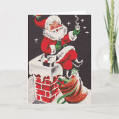 ヴィンテージのクリスマス応援 – サンタは熱いトディを持っている。 シーズンカード (正面)