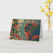 ヴィンテージのクリスマス猫の休日カード カード (黄色い花)