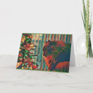 ヴィンテージのクリスマス猫の休日カード カード