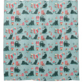 ヴィンテージのクリスマス猫 シャワーカーテン (正面)