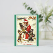 ヴィンテージのクリスマス猫「猫のニャー」サンタ・コピー ポストカード (スタンド正面)