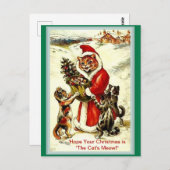 ヴィンテージのクリスマス猫「猫のニャー」サンタ・コピー ポストカード (正面/裏面)