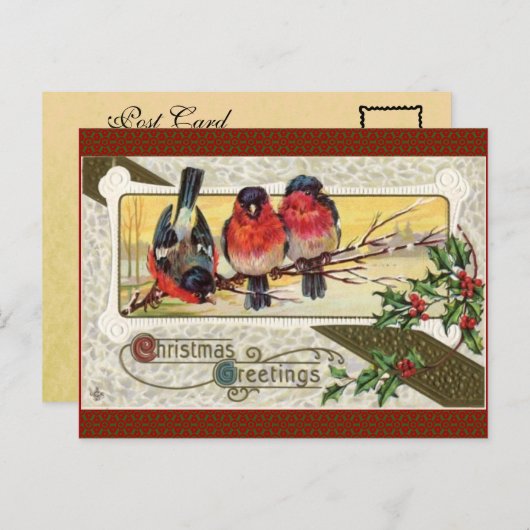 ヴィンテージのクリスマス鐘およびヒイラギの郵便はがきの挨拶 シーズンポストカード (正面/裏面)