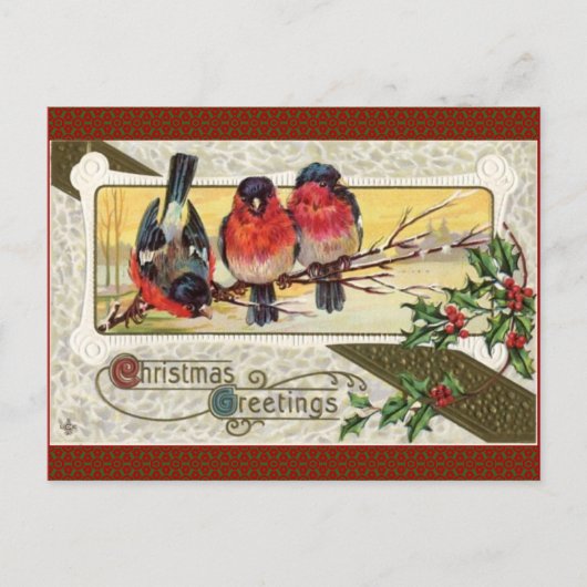 ヴィンテージのクリスマス鐘およびヒイラギの郵便はがきの挨拶 シーズンポストカード (正面)