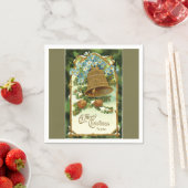 ヴィンテージのクリスマス鐘およびPinecones スタンダードカクテルナプキン (インサイチュ)