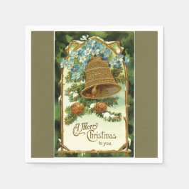 ヴィンテージのクリスマス鐘およびPinecones スタンダードカクテルナプキン