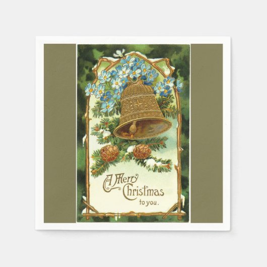 ヴィンテージのクリスマス鐘およびPinecones スタンダードカクテルナプキン (正面)