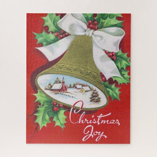 ヴィンテージのクリスマス鐘お祝い家族のパズル ジグソーパズル (縦)