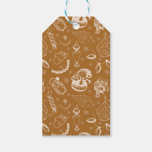 ヴィンテージのクリスマス雪だるま手描き ギフトタグ (正面)