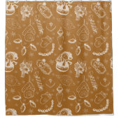 ヴィンテージのクリスマス雪だるま手描き シャワーカーテン (正面)