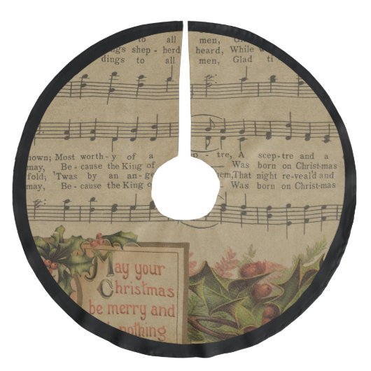 ヴィンテージのクリスマス音楽シートの休日 ブラッシュドポリエステルツリースカート (正面)