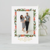 ヴィンテージのクリスマス飾りと松の葉の写真 箔シーズンカード (立ち正面)