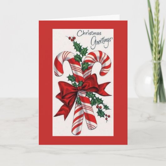 ヴィンテージのクリスマス-キャンディ・ケーンの挨拶、 シーズンカード (正面)