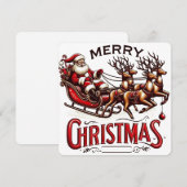 ヴィンテージのクリスマス サンタのそりとトナカイ 招待状 (正面/裏面)