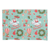 ヴィンテージのクリスマス、サンタのリース、テディー・ベア 枕カバー (正面)