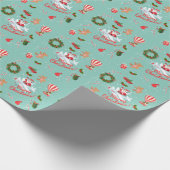 ヴィンテージのクリスマス、サンタのリース、動物 ラッピングペーパー (角)