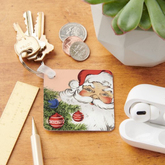 ヴィンテージのクリスマス サンタクロースとツリーのオーナメント キーホルダー (デスク)