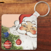 ヴィンテージのクリスマス サンタクロースとツリーのオーナメント キーホルダー (裏面)