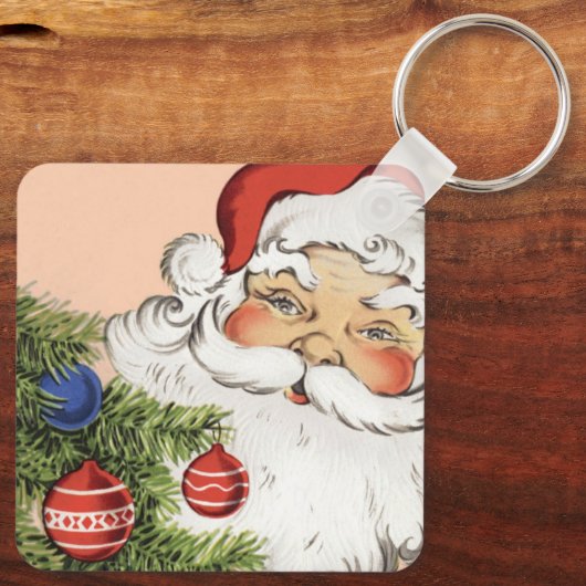 ヴィンテージのクリスマス サンタクロースとツリーのオーナメント キーホルダー (裏面)