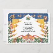 ヴィンテージのクリスマス シーンとサンタクロース 招待状 (正面)