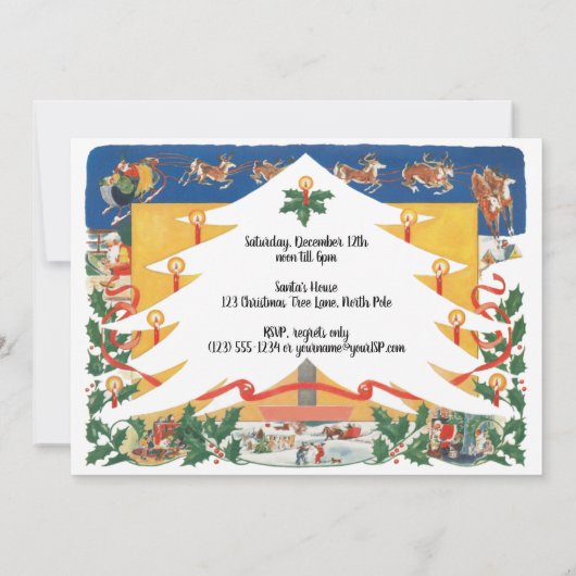 ヴィンテージのクリスマス シーンとサンタクロース 招待状 (裏面)
