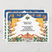 ヴィンテージのクリスマス シーンとサンタクロース 招待状 (正面/裏面)