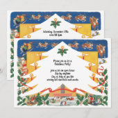 ヴィンテージのクリスマス シーン サンタクロース 招待状 (正面/裏面)