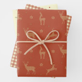 ヴィンテージのクリスマス、トナカイ、格子状、雪片。 ラッピングペーパーシート (インサイチュ)