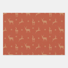 ヴィンテージのクリスマス、トナカイ、格子状、雪片。 ラッピングペーパーシート