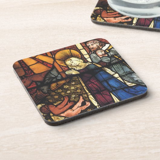 ヴィンテージのクリスマス・ナティビティ・シーンをステンドグラスで表現 コースター (左側)