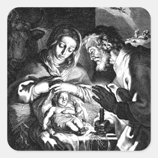 ヴィンテージのクリスマス・ナティビティ・スクエア・ステッカー スクエアシール (正面)