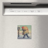 ヴィンテージのクリスマス、大きいパッケージを持つ子供 マグネット (インサイチュ (食洗機))