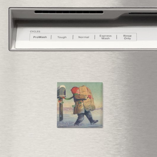 ヴィンテージのクリスマス、大きいパッケージを持つ子供 マグネット (インサイチュ (食洗機))