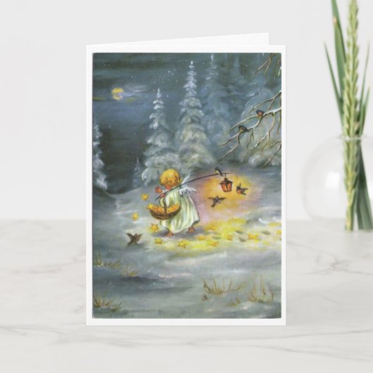 ヴィンテージのクリスマス-星の天使及びバスケット、 カード (正面)