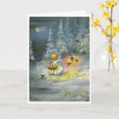 ヴィンテージのクリスマス-星の天使及びバスケット、 カード (黄色い花)