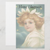 ヴィンテージのクリスマス、金ゴールドの星とのビクトリアンな天使 便箋 (正面/裏面)