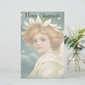 ヴィンテージのクリスマス、金ゴールドの星とのビクトリアンな天使 便箋 (スタンド正面)