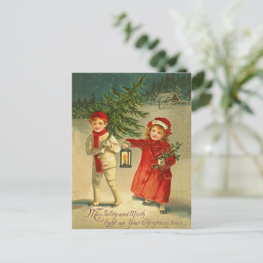 ヴィンテージのクリスマス – 陽気と輝きを持つ シーズンポストカード (スタンド正面)