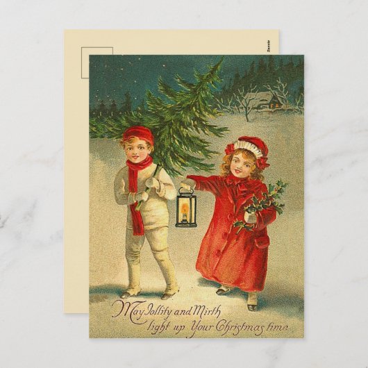 ヴィンテージのクリスマス – 陽気と輝きを持つ シーズンポストカード (正面/裏面)