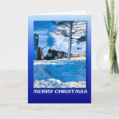 ヴィンテージのクリスマス、雪を通した列車 シーズンカード (正面)