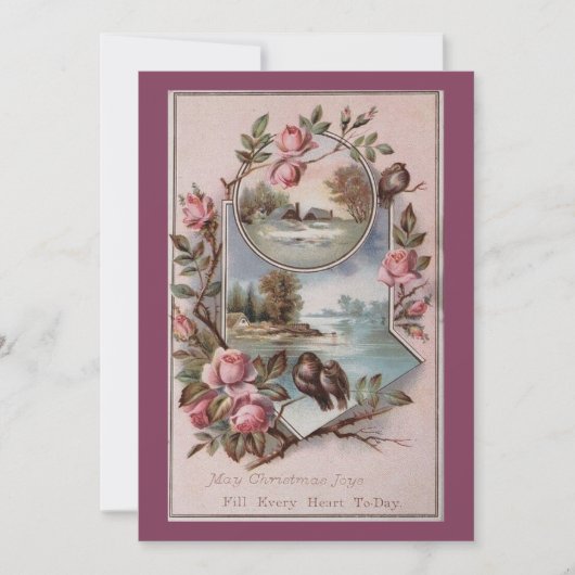 ヴィンテージのクリスマス 鳥 風景 花  シーズンカード (正面)