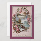 ヴィンテージのクリスマス 鳥 風景 花  シーズンカード (正面/裏面)