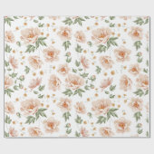 ヴィンテージのクリーミーなオレンジ春の花柄パターン ラッピングペーパー (フラット)
