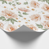 ヴィンテージのクリーミーなオレンジ春の花柄パターン ラッピングペーパー (角)