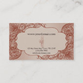 ヴィンテージのクリームおよびシナモンの線条細工スクロール 名刺 (裏面)